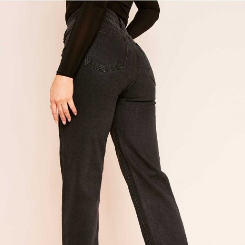 Perrie Black Straight Leg Split Detail Jeans